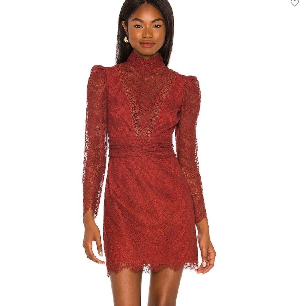 Saylor Red Long Sleeve Lace Celia Dress In Russet